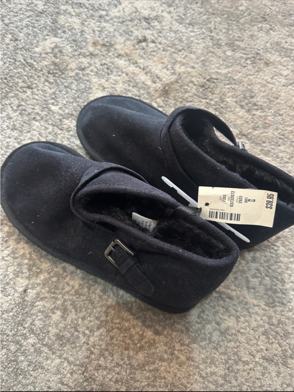 Black Faux Suede Buckle Clog Slippers